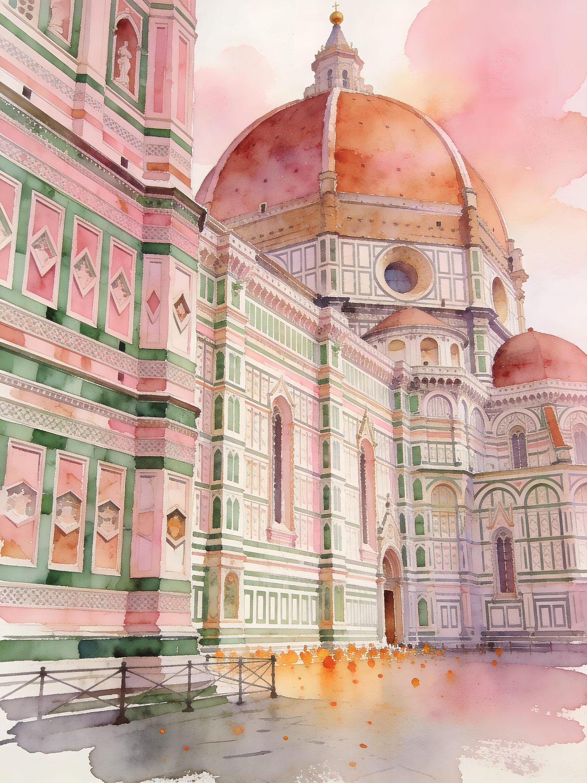 Florence watercolor — Ponte Vecchio at sunset