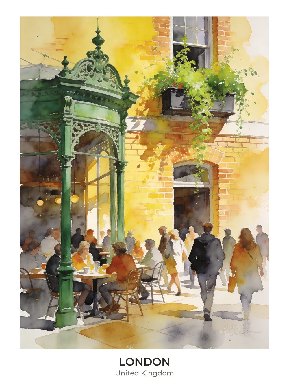 London watercolor print with personalised inscription — handwritten text beneath the painting